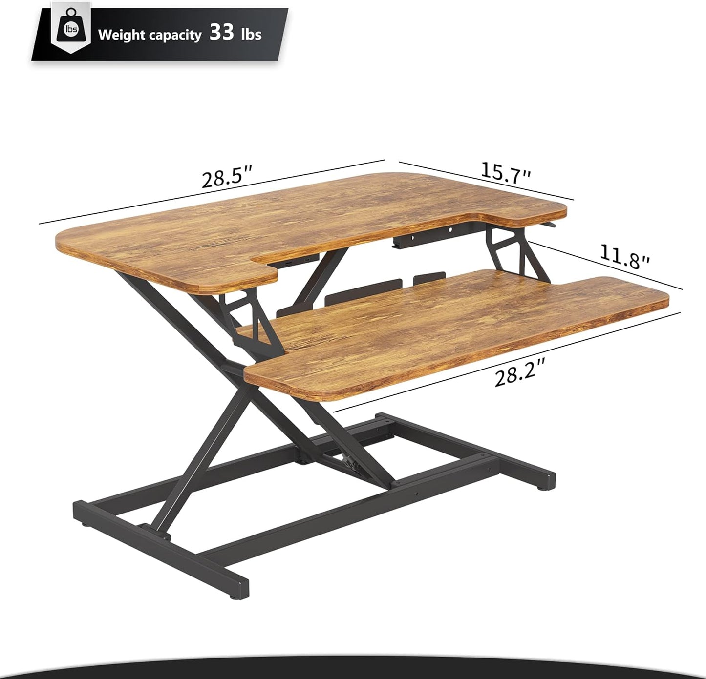 28” Height Adjustable Standing Desk Converter with USB Charging Port, Quick Sit to Stand Tabletop Dual Monitor, Stand up Desk Riser for Home Office, Rustic Brown