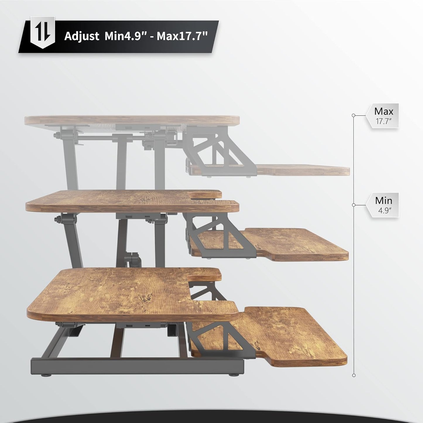 28” Height Adjustable Standing Desk Converter with USB Charging Port, Quick Sit to Stand Tabletop Dual Monitor, Stand up Desk Riser for Home Office, Rustic Brown