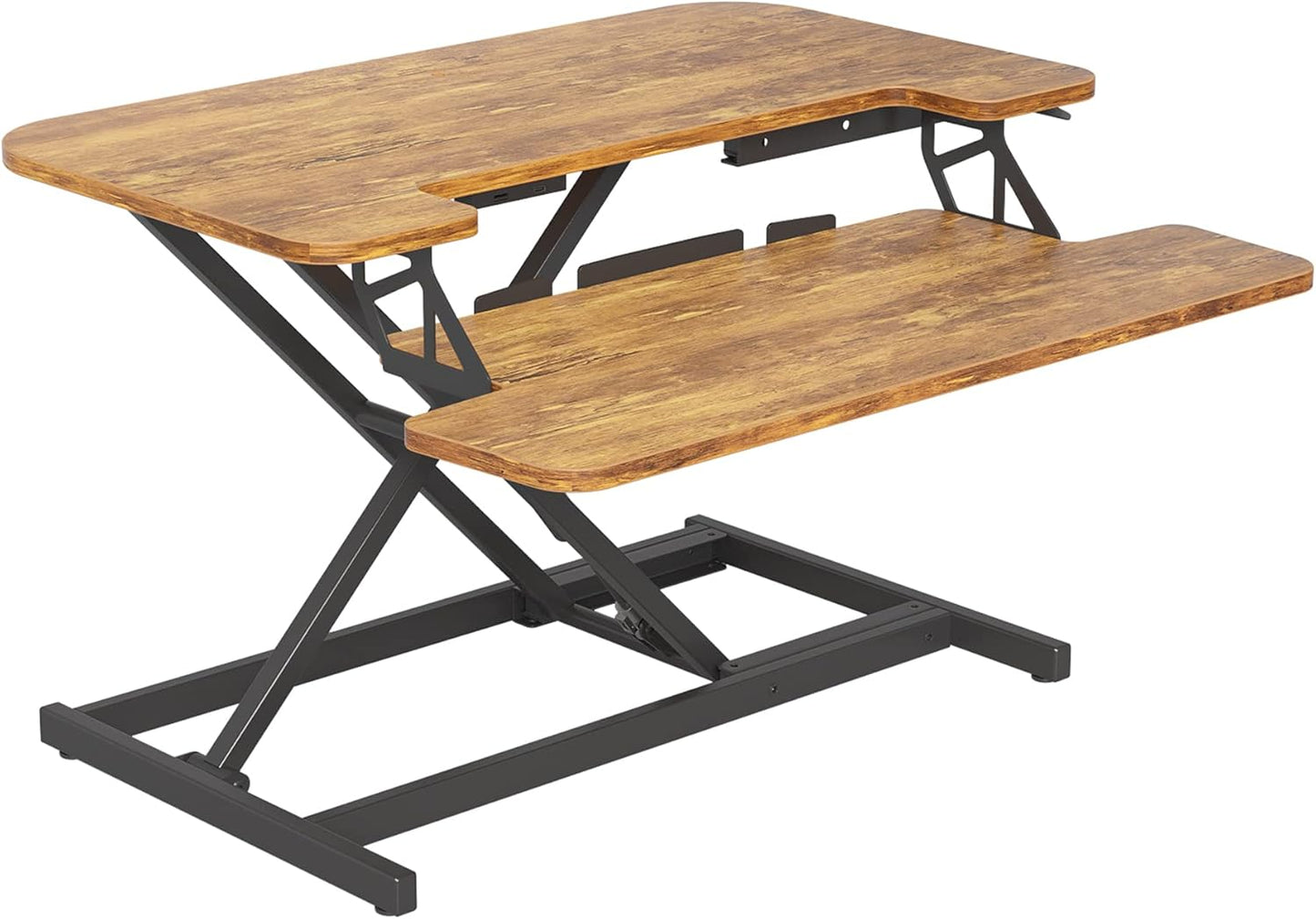 28” Height Adjustable Standing Desk Converter with USB Charging Port, Quick Sit to Stand Tabletop Dual Monitor, Stand up Desk Riser for Home Office, Rustic Brown